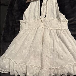 Aerie Cream Sleeveless Halter Tiered Dress